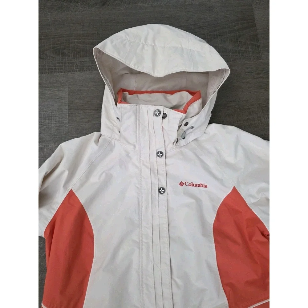 Columbia Jacket Womens Small Omni-Tech‎ Waterproof Breathable Hooded Zip Button